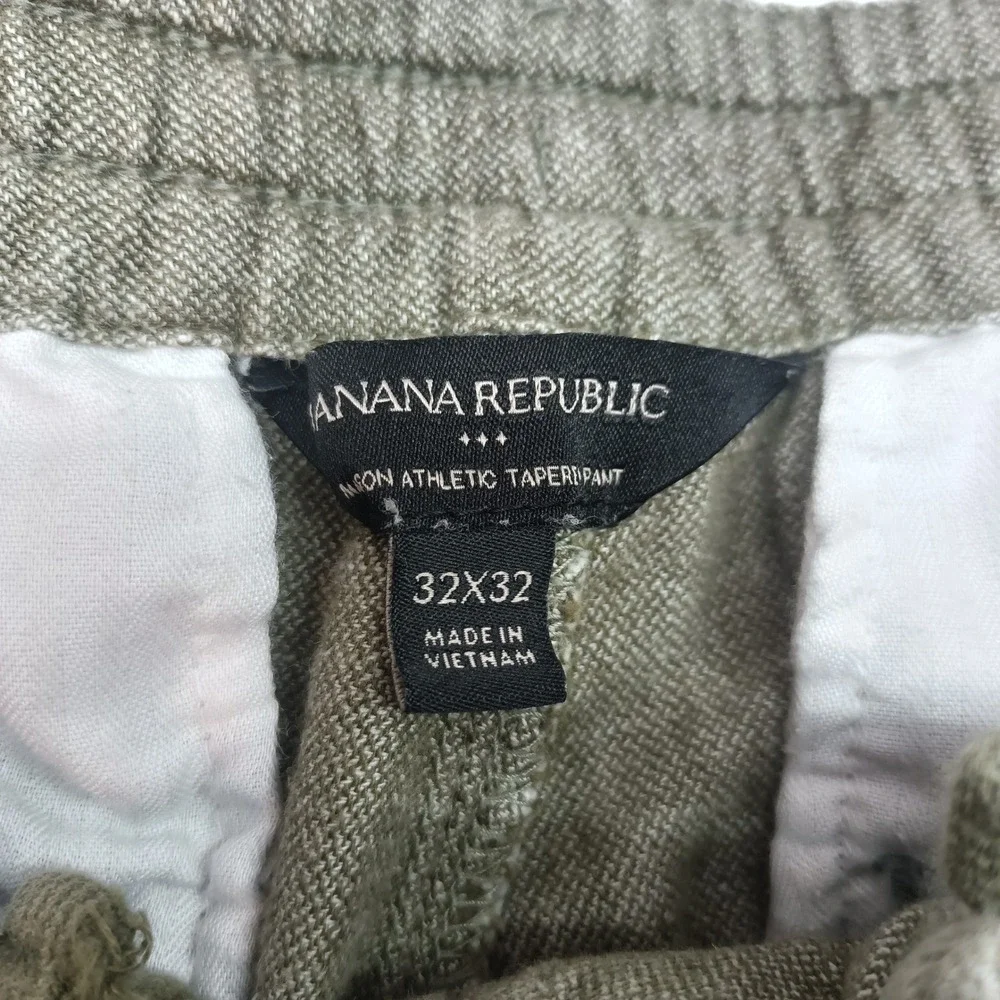 Banana Republic Mason Athletic Tapered Green Linen Blend Pants Men 32x32 (32x26)
